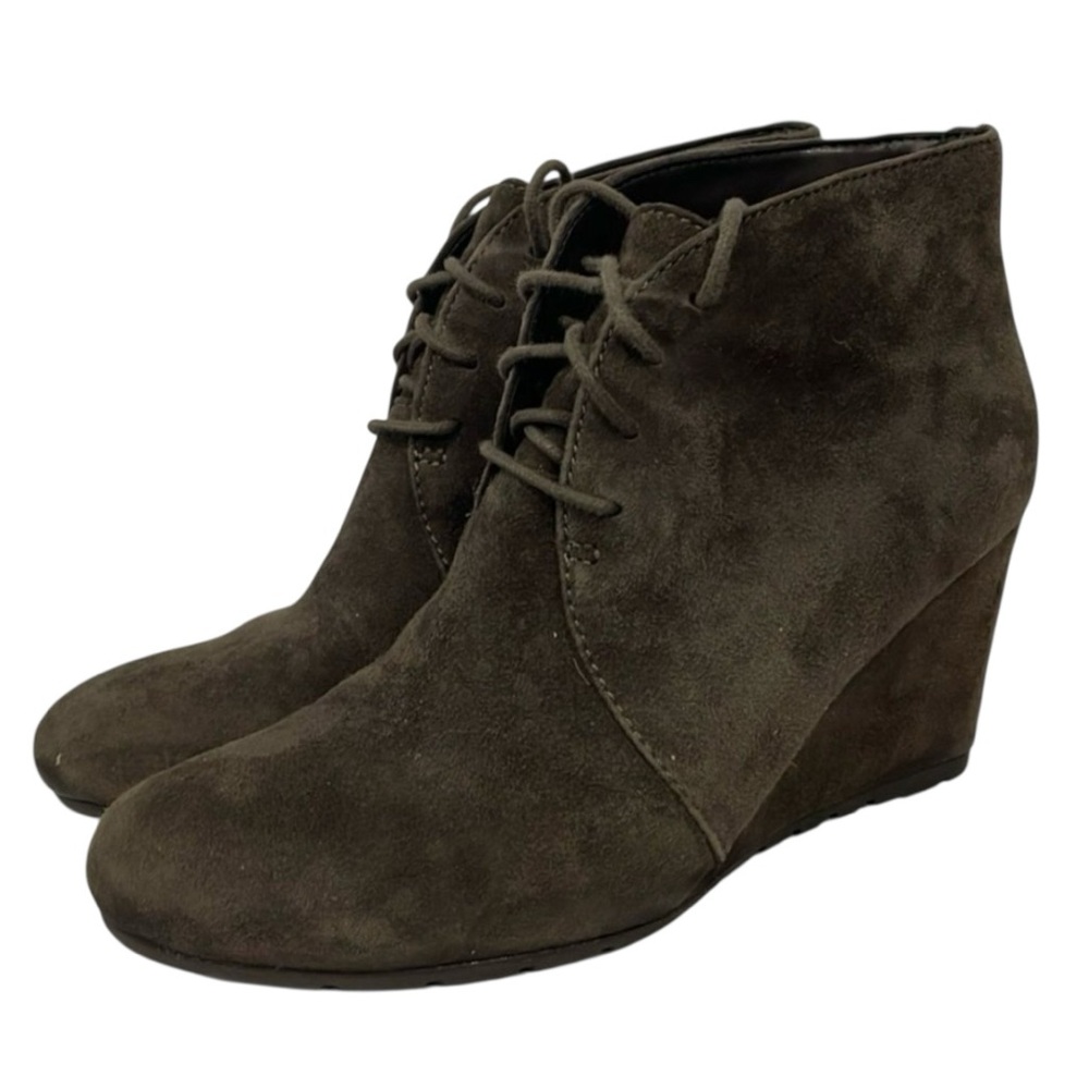 Clarks Womens Genuine Suede Rosepoint Dew Lace Up Booties Sz 8M Brown Wedge